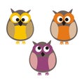 Set of cute colorful isolated vector owls Royalty Free Stock Photo