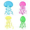 Set of cute colorful jellyfishes, vector illustration. Underwater animal, swimming marine creatures. Cartoon and flat Royalty Free Stock Photo