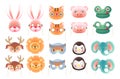 Set of cute colorful kid animals mask, for holiday Royalty Free Stock Photo