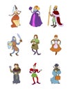 Set of cute colorful medieval characters, different clothes