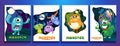 Set of cute colorful monster cards. Cartoon monsters posters for Royalty Free Stock Photo