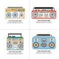 Set of cute and colorful old school tape recorders doodles.