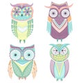 Set of cute colorful owls