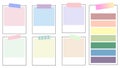 set of cute colorful planner paper template notepad, memo, sticky note, reminder, journal with masking tape. cute, simple, and