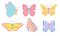 Set of cute colorful smiling butterflies. Flying insects. Cartoon characters Royalty Free Stock Photo