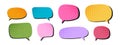 Set of cute colorful speech bubble templates with dotted halftone textures. Talk balloons, textboxes, chat stickers Royalty Free Stock Photo