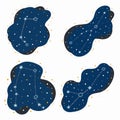 Set cute constellation zodiac signs aries, taurus, gemini, cancer. Doodles, hand drawn stars and dots in abstract space. Royalty Free Stock Photo