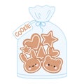 Set of cute cookies in kawaii style of plastic bag. Merry Christmas. New year. Rabbit, bear, tree, stars, hearts. Royalty Free Stock Photo