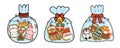 Set of cute cookies in various shape of plastic bag in merry christmas concept.Santa claus Royalty Free Stock Photo