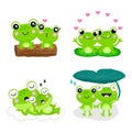 Set of Cute couple frogs in love Royalty Free Stock Photo