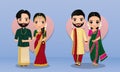 Cute couple in traditional indian dress cartoon character.Romantic wedding invitation card Royalty Free Stock Photo