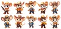 set of cute Cowboy Mice Clipart Sticker on transparent Background, generated ai