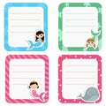 Set of cute creative cards with girl mermaids. Royalty Free Stock Photo