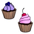 Set of 2 cute cupcakes with berries