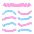 Set of cute curved isolated ribbons banners on white background. Simple flat vector illustration. With space for text. Suitable