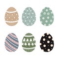 Set of cute decorated Easter eggs isolated on white background. Collection of symbols of religious holiday covered with different Royalty Free Stock Photo