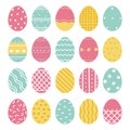 Set of cute decorated Easter eggs isolated on white background. Vector illustration in the style of hand drawn flat. Royalty Free Stock Photo