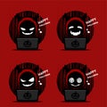 Set of cute devil character using laptop. Happy halloween. Send halloween greetings via the internet online. Royalty Free Stock Photo