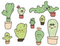 A set of cute different cacti.