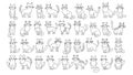 Set of 36 cute different cartoon cats with different emotions. Black and white simple linear vector illustration Royalty Free Stock Photo