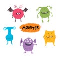 Set of cute different cartoon monsters, elements for your design, prints and banners. Monster colorful collection. Happy Royalty Free Stock Photo