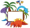 Set of cute dinosaurs with blank banner isolated on white background Royalty Free Stock Photo