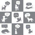 Set of Cute Dogs Silhouette With Speech Bubbles. Royalty Free Stock Photo