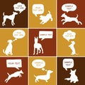 Set of Cute Dogs Silhouette With Speech Bubbles. Royalty Free Stock Photo