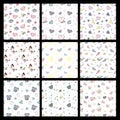 Set of cute doodle of bird and heart seamless pattern vector background Royalty Free Stock Photo