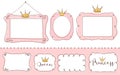 Set of cute doodle mirrors. Princess element of design. Pink frames with crown, tiara.