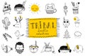 Set of cute doodle tribal animals Royalty Free Stock Photo