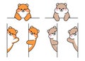 Set of cute drawn hamsters. Kawaii hamster with a frame for text with a note divider. Collection of avatars mascots Royalty Free Stock Photo