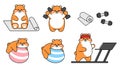 Set of cute drawn hamsters. Kawaii hamster goes in for sports. Collection of avatars mascots funny character animal Royalty Free Stock Photo