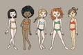 Set of cute dress up paper doll teen girls