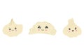 A set of cute dumplings in the style of kawaii. Vector illustration of Asian cuisine.