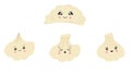 A set of cute dumplings in the style of kawaii. Vector illustration of Asian cuisine.