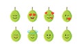 Set of cute durian with emoticon slightly smiling face, face blowing a kiss, face with heart, halo, smilling with heart eye