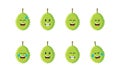 Set of cute durian with emoticon smiling face, squinting face, laughing face