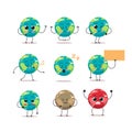 set cute earth characters with different emotions cartoon mascot globe personages collection save planet concept