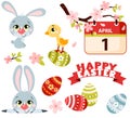 Set of cute Easter cartoon characters and design elements Royalty Free Stock Photo