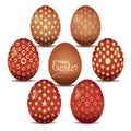 Set of cute Easter eggs with golden ornaments