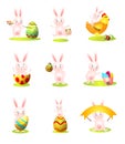 Set of cute easter rabbit character in different situation