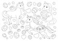 Set of cute Easter unicorns. Coloring book page for kids. Cartoon style character. Vector illustration isolated on white Royalty Free Stock Photo