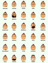 Set of 30 Cute Emotions on White Background . Isolated Vector Illustration Royalty Free Stock Photo