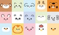 Set of cute face animals on pastel frame background.Cartoon Royalty Free Stock Photo