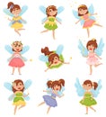 Set of cute fairies. Vector illustration on a white background. Royalty Free Stock Photo