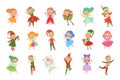 Set of Cute Fairies and Elves, Magic Little Creatures, Mythical Fairy Tale Characters Cartoon Vector Illustration