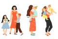 Set of cute familys. Happy motherÃ¢â¬â¢s day illustration. Mother with their children.