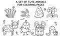 A set of cute farm animals. Templates for childrens Coloring Pages, books and education games. Vector