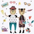 Set of cute fashion animals and fashion elements and accessories